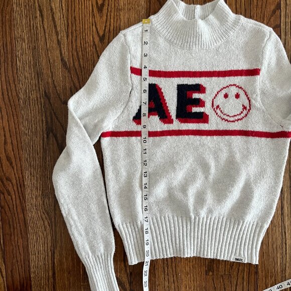 American Eagle x Smiley Collab Mock Neck Gray Knit Sweater Light Grey Women XS - Picture 5 of 7